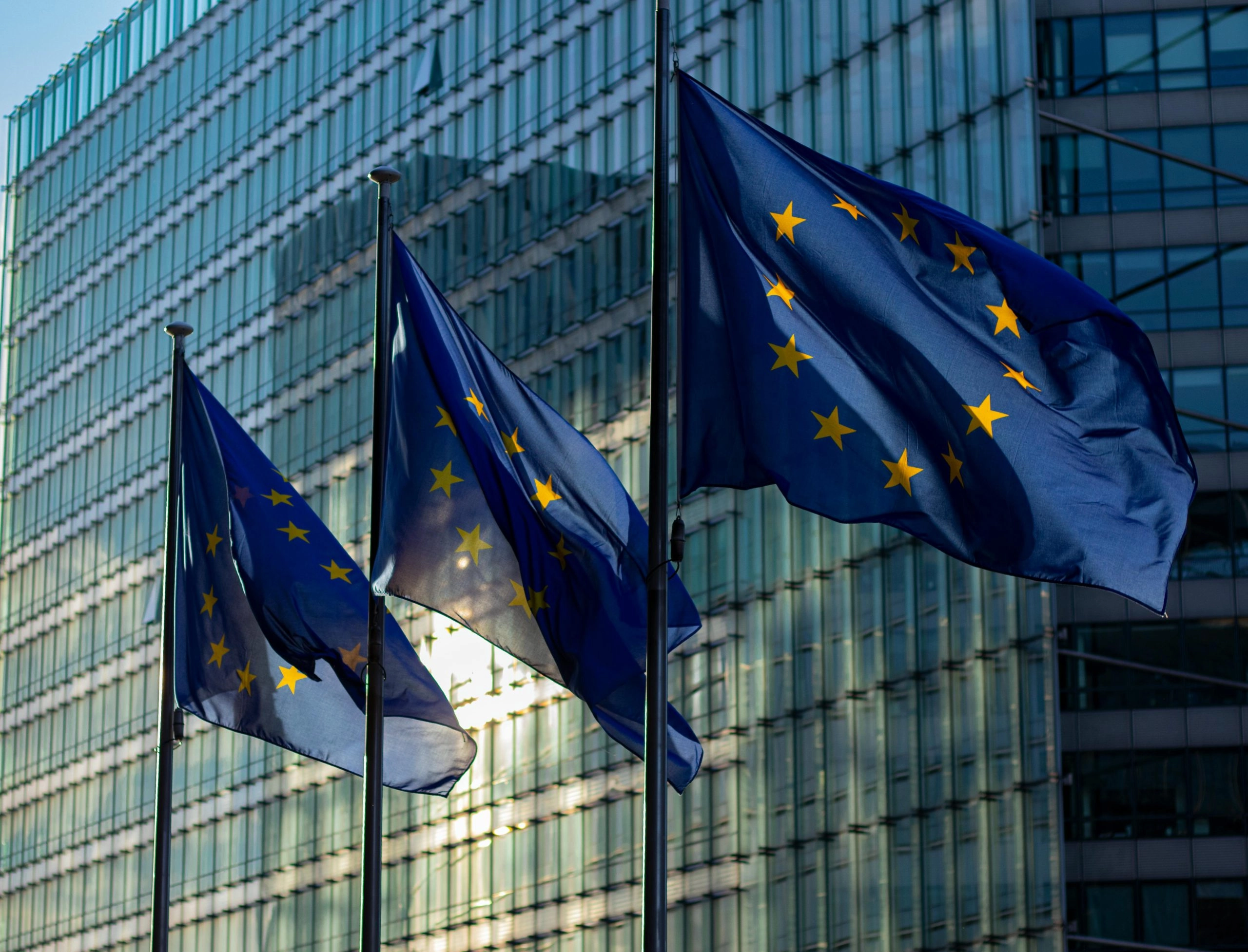 European commission flags on poles