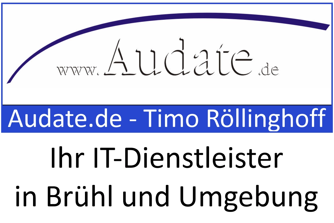 Logo und Schriftzug: Audate.de - Timo Röllinghoff; Ihr IT‑Dienstleister in Brühl und Umgebung.