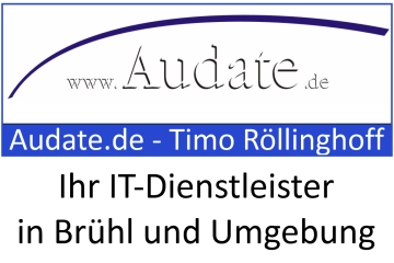 Logo und Schriftzug: Audate.de - Timo Röllinghoff; Ihr IT‑Dienstleister in Brühl und Umgebung.