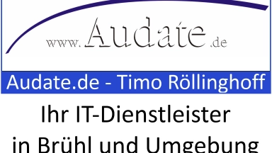 Logo und Schriftzug: Audate.de - Timo Röllinghoff; Ihr IT‑Dienstleister in Brühl und Umgebung.