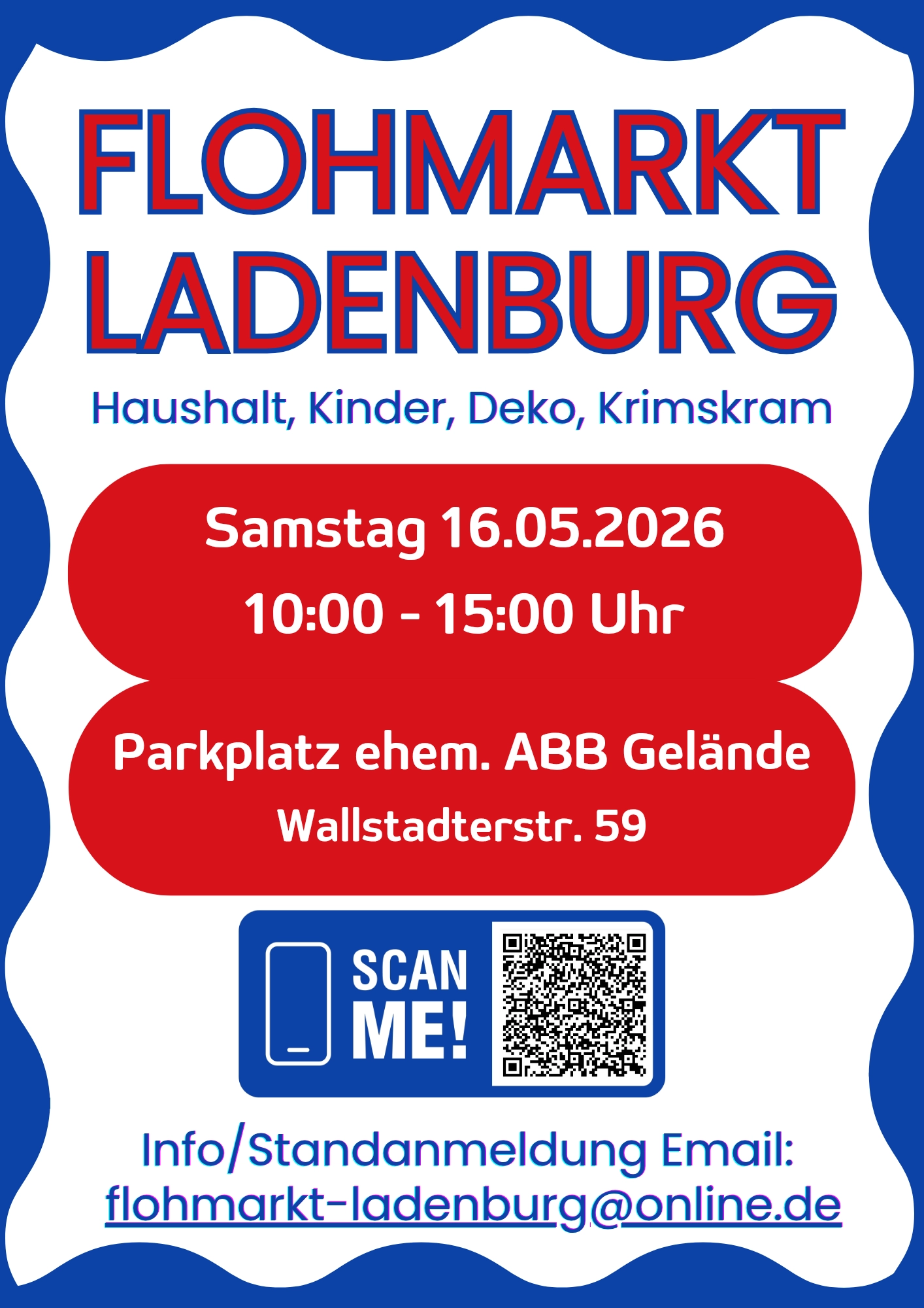 Plakat zum großen Trödelflohmarkt in Ladenburg mit Datum und Uhrzeit