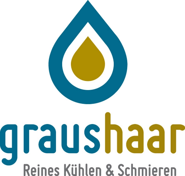 Logo mit einem stilisierten Tropfen über dem Schriftzug "graushaar" und dem Slogan "Reines Kühlen & Schmieren".