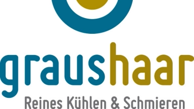 Logo mit einem stilisierten Tropfen über dem Schriftzug "graushaar" und dem Slogan "Reines Kühlen & Schmieren".